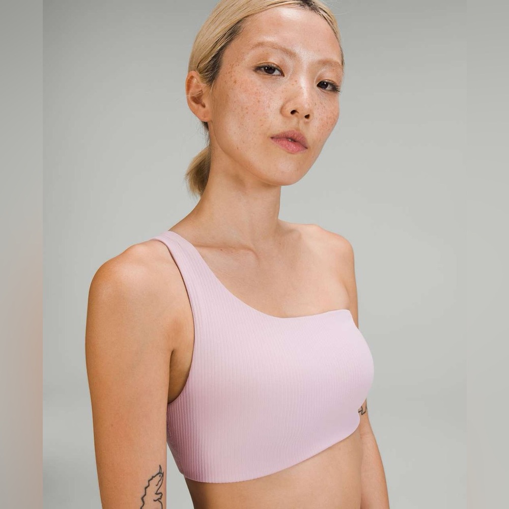 Lululemon Ribbed Nulu Asymmetrical Pink Yoga Tank Top Sports Bra Sz 8 Athletic